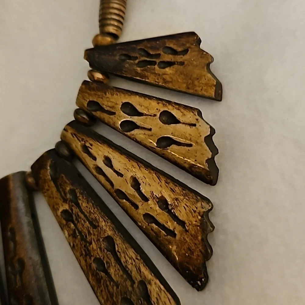 Vintage Estate Gorgeous Carved Bone Bib Beaded Long Necklace